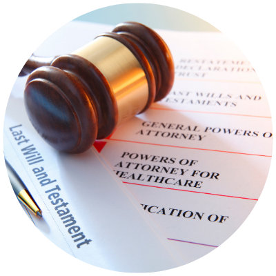 Estate plan documents and gavel