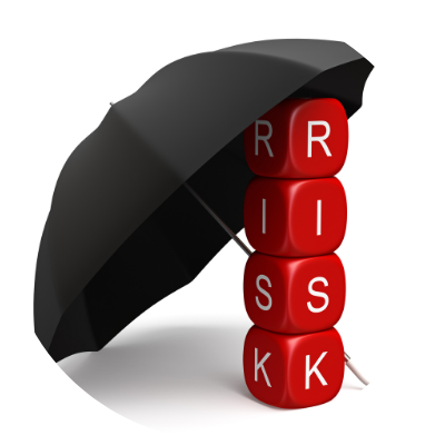 Umbrella over word RISK