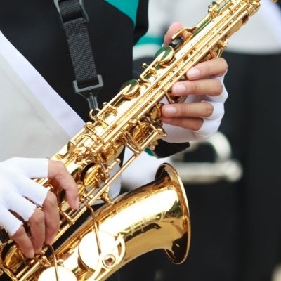 Student playing saxophone